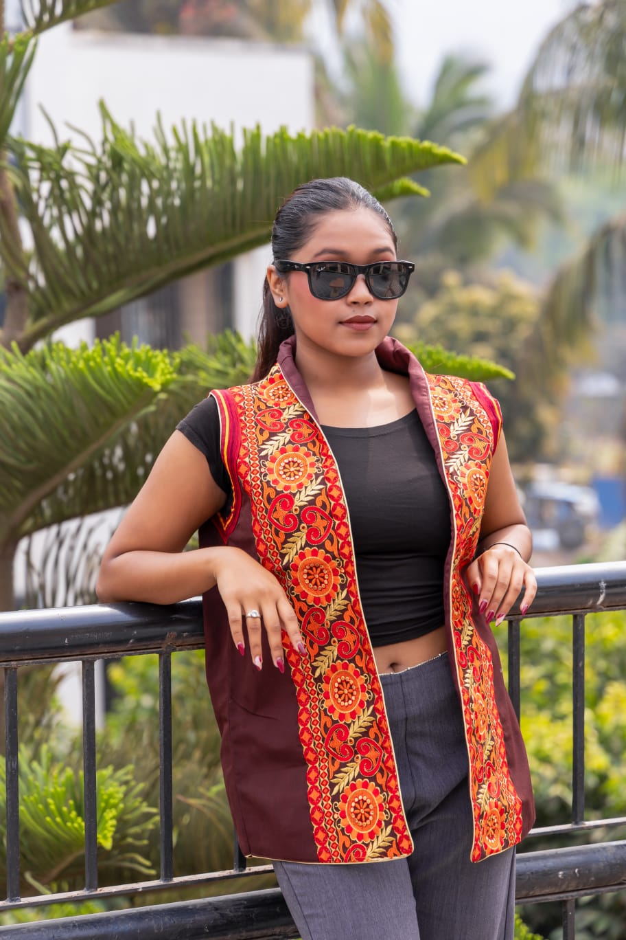 Shrug with traditional Manipuri motifs.